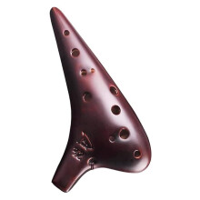 12 Hole Ocarina Professional Handmade Ceramic Treble F Instrument for Beginners Adults Brown