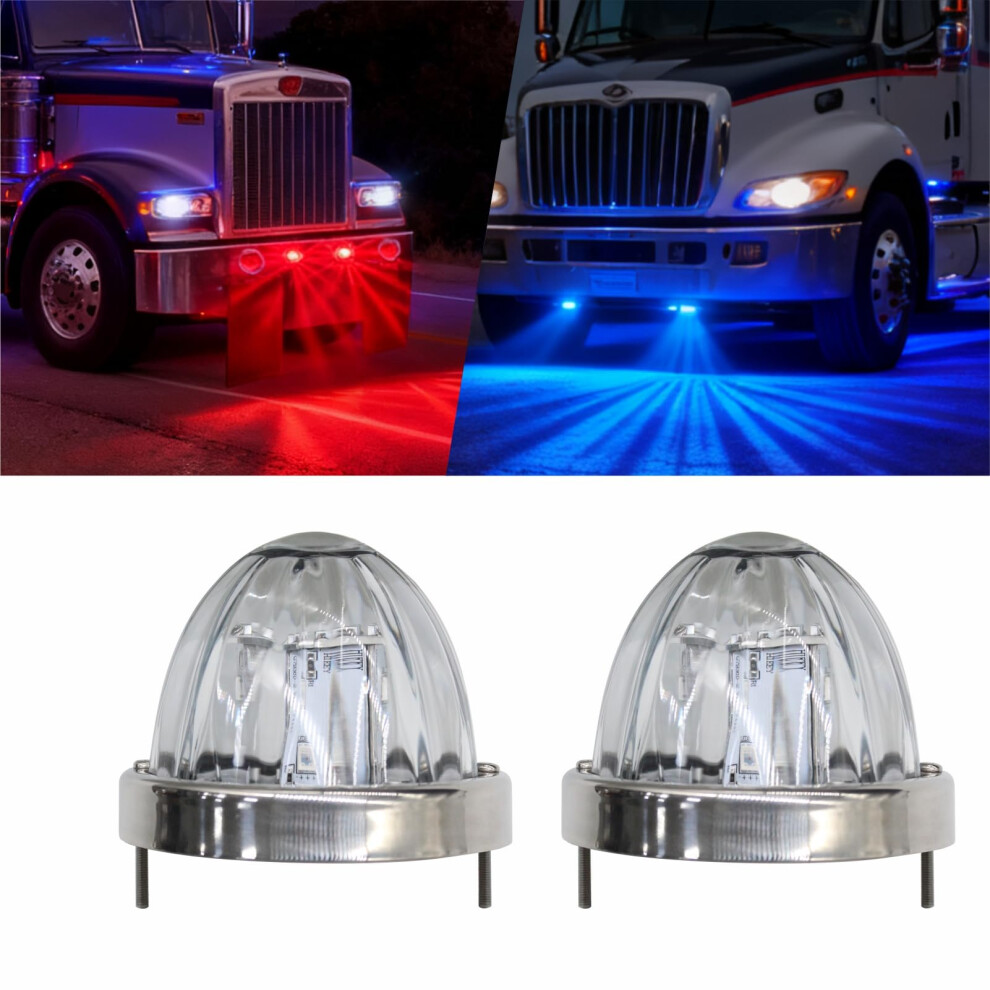 2Pcs Glass Watermelon Led Side Marker Lights With Bezel, Clear Lens For Kenworth Peterbilt Freightliner Trucks Red/Blue 9455672727105