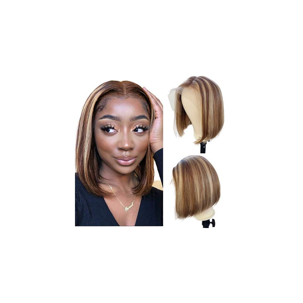 Lace Front Human Hair Ombre Bob Wig Pre Plucked Glueless Straight T Part 10' 150% Density