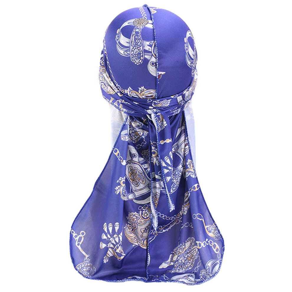 Unisex Blue Durag For 360 Waves Silky Long Tail Wide Strap Breathable Night Hair Protection Royal