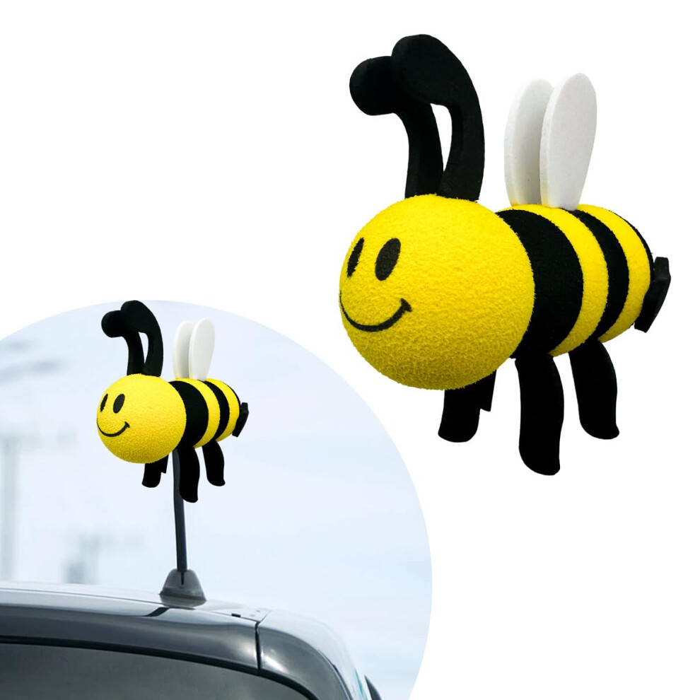 Car Antenna Topper Cute Cartoon Bumble Bee Ball With Wings Weatherproof Vehicle Decor White 9455672727525