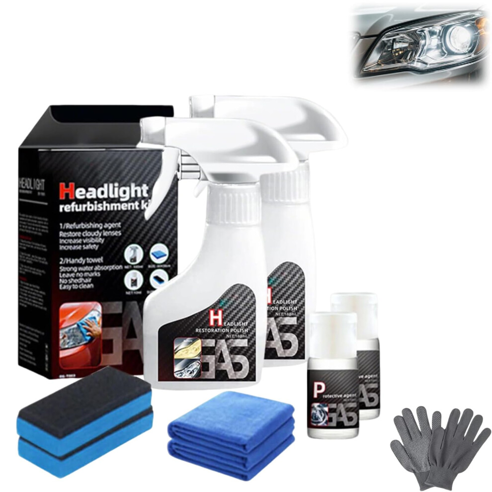 Headlight Restoration Kit With Spray, Removes Yellowing Oxidation, Restores Clarity, Waterproof Finish, 2 Pack 1 Fl Oz 9455672727600