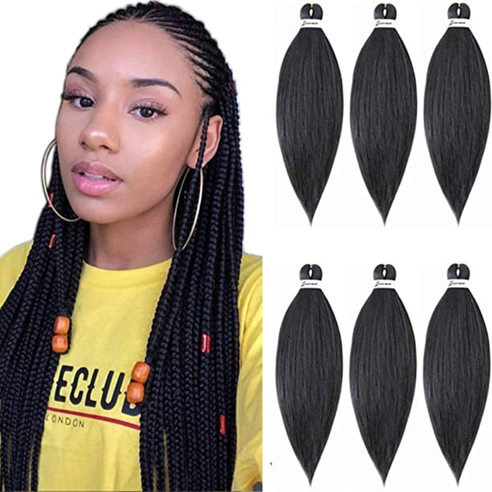 Unisex Prestretched Yaki Braiding Hair 26 Inch 1B Color Synthetic Extensions Itch Tangle 6 Packs