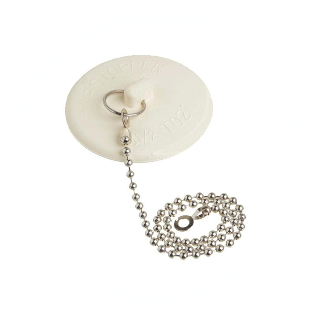 Rubber Drain Stopper With Easy Lift Chain, White Universal Sink And Bath Tub Plug 1.52 Inch 9053599062684