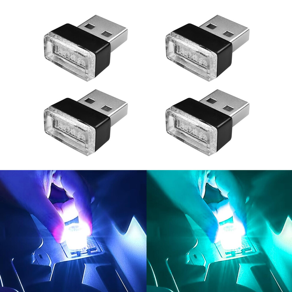 4Pcs Car Interior Led Lights Usb Ambient Lighting Kit Low Energy Romantic Atmosphere Blue 9113335682733