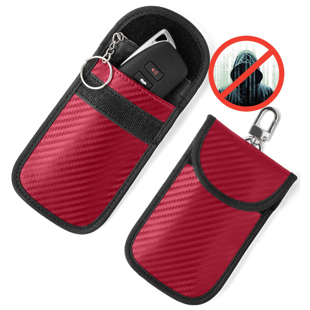 Faraday Key Fob Protector 2 Pack With Rfid Signal Blocking Protection Antitheft Case Red 9455672728089