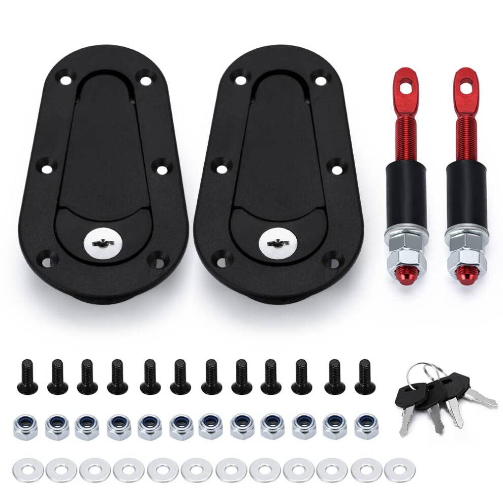 Universal Flush Mount Hood Pins With Quick Release For Racing Car Bonnet Lock, Black 9053599063056