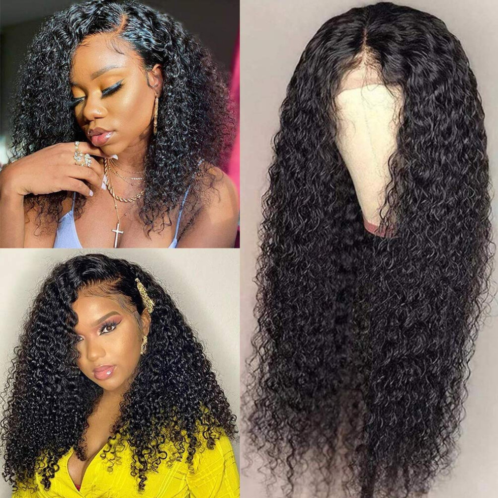 Brazilian Curly Lace Front Wig 4x4 Closure Human Hair Pre Plucked 150% Density for Black Women