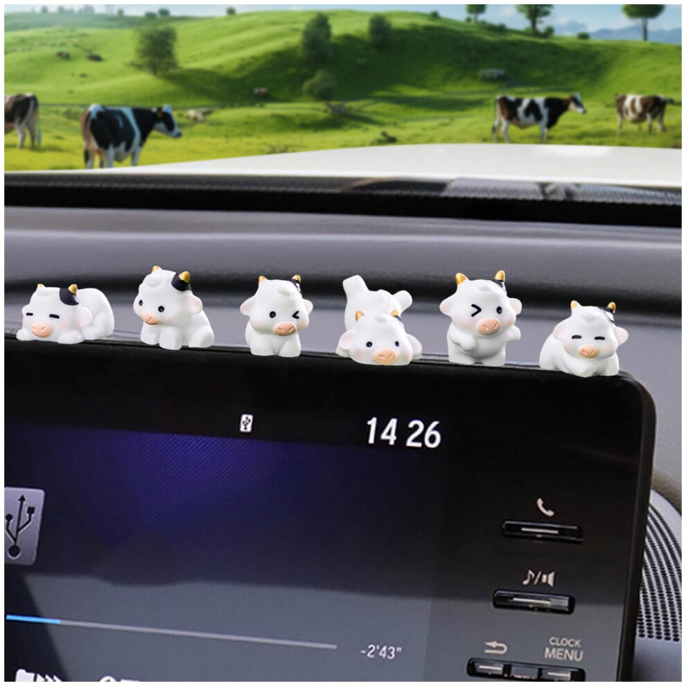 6Pcs Cute Cow Car Accessories Set With Adorable Design For Rearview Mirror And Dashboard Decor White 9053599063285