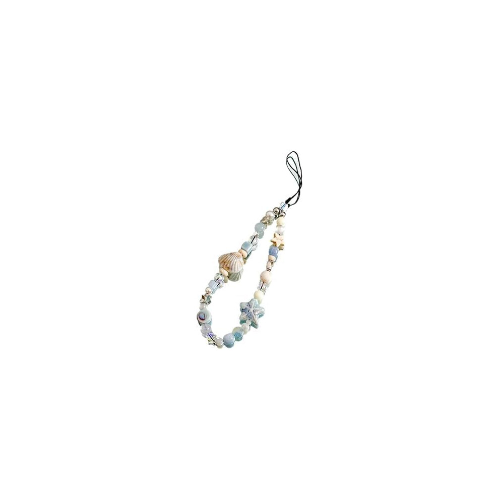 Beaded Phone Charm With Shells And Pearls, Beach Wristlet Strap For Phone, Camera And Keys 9053599161219
