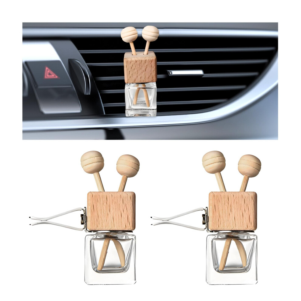 2Pcs Refillable Glass Car Air Freshener With Wood Cap, Longlasting Vent Perfume Diffuser Clip 9053599063452