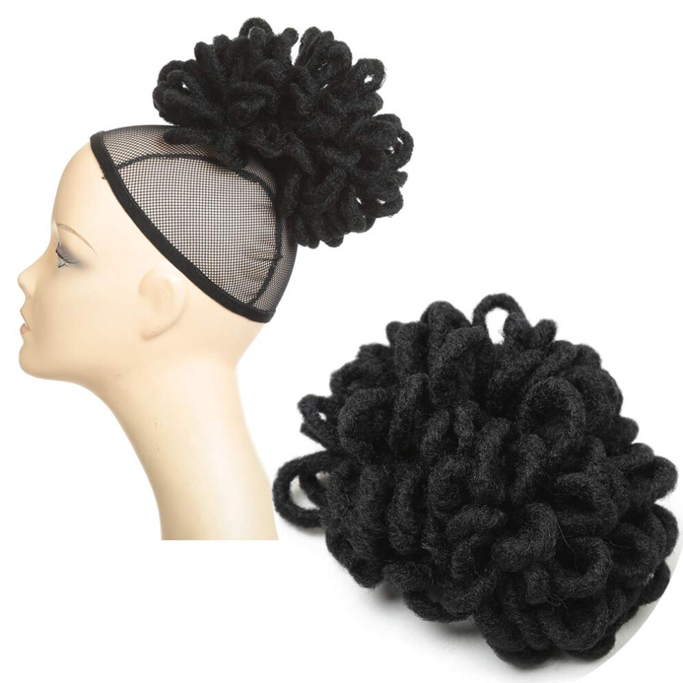 Dreadlocks Ponytail Synthetic Hair Bun Clip In Afro Crochet Updo with Adjustable Secure Fit