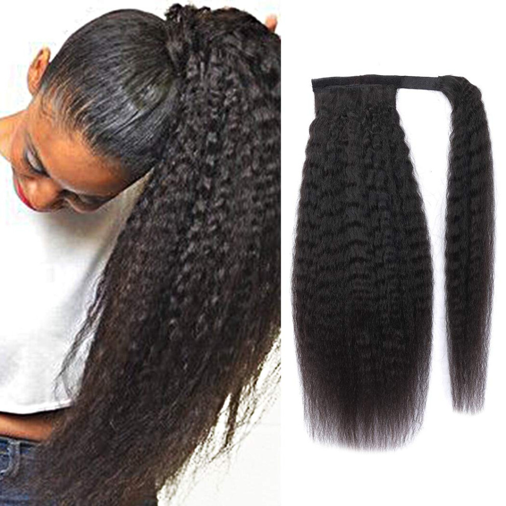 Unisex 12 Inch Kinky Straight Human Hair Ponytail Extension Wrap Around For Instant Length And Volume