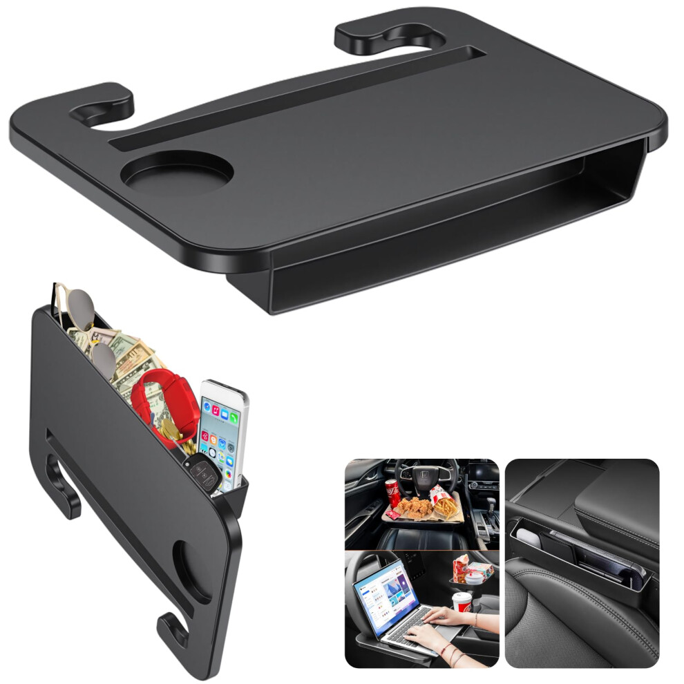 2In1 Car Steering Wheel Desk And Tray With Cup Holder, Seat Gap Organizer For Laptop And Eating 9455672729116