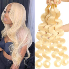 613 Blonde Body Wave Human Hair 3 Bundles Brazilian Extensions 20 22 24 inch Double Weft
