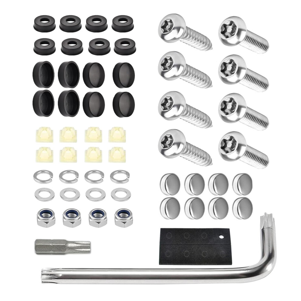54Pcs Stainless Steel Antitheft License Plate Screws Rustproof Universal Car Tag Fastener Kit Silver 9053599063858