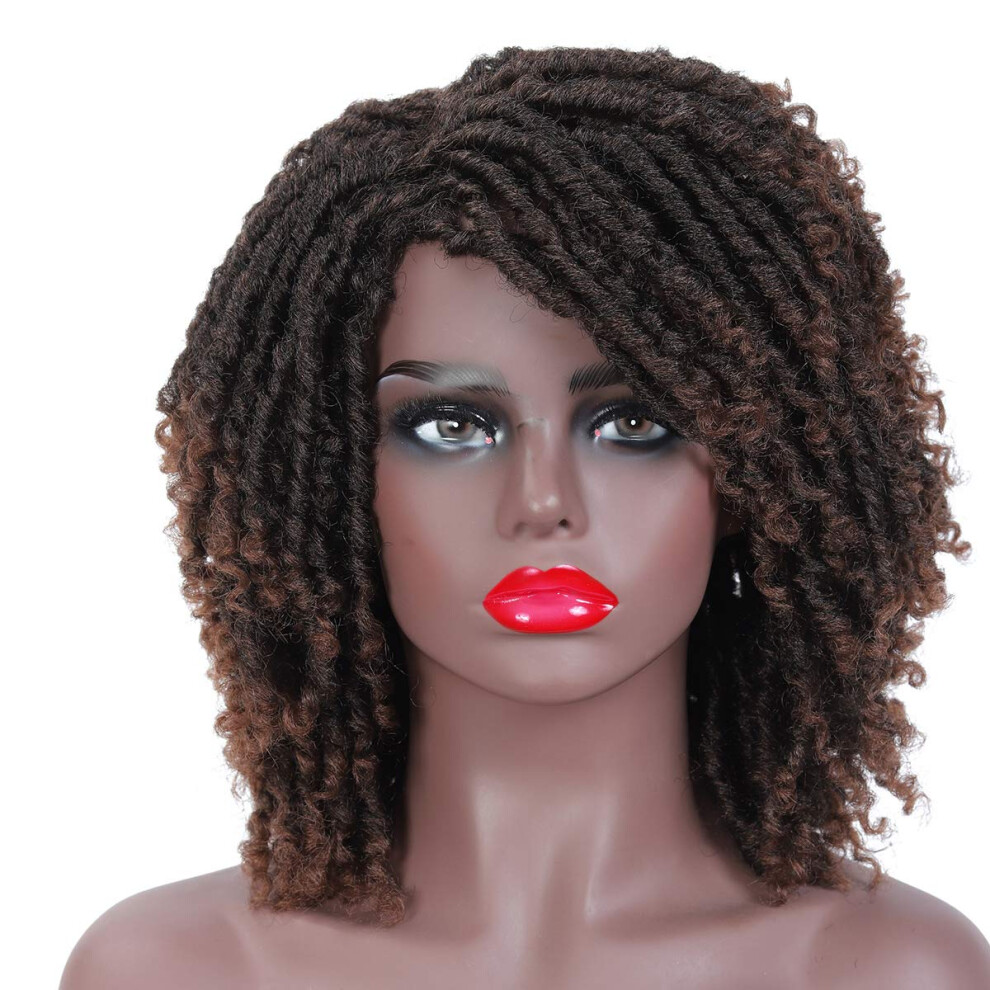 Short Synthetic Dreadlock Wig for Black Women, 6 Inch TwoTone Braided Twist Curly Afro Style