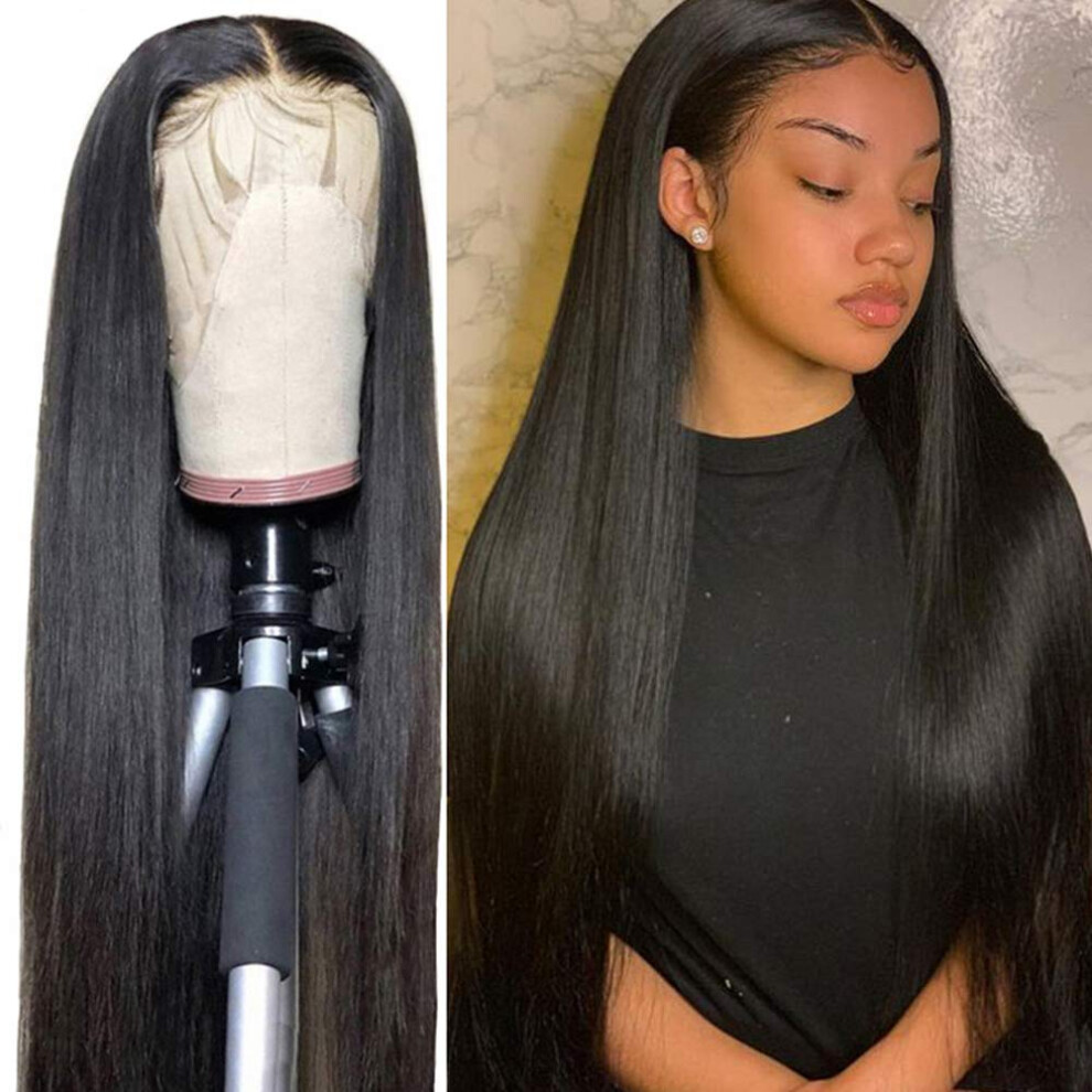 Unisex Human Hair Lace Front Wig 13X4 Brazilian Remy Kinky Straight With Baby Hair Natural Hairline 14