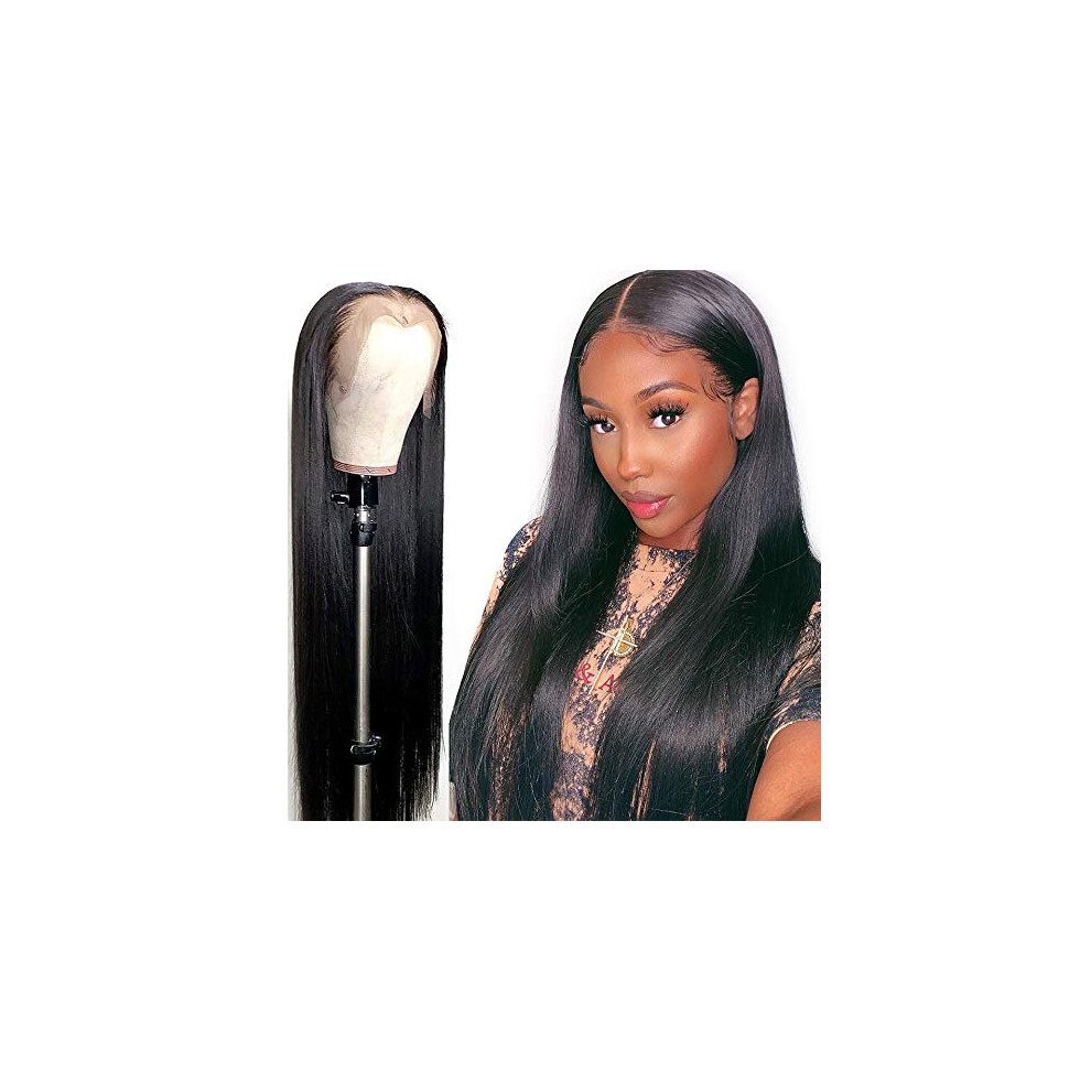 Unisex Brazilian Straight Lace Front Human Hair Wig 13X4x1 Tpart Pre Plucked 150% Density 22 Inch