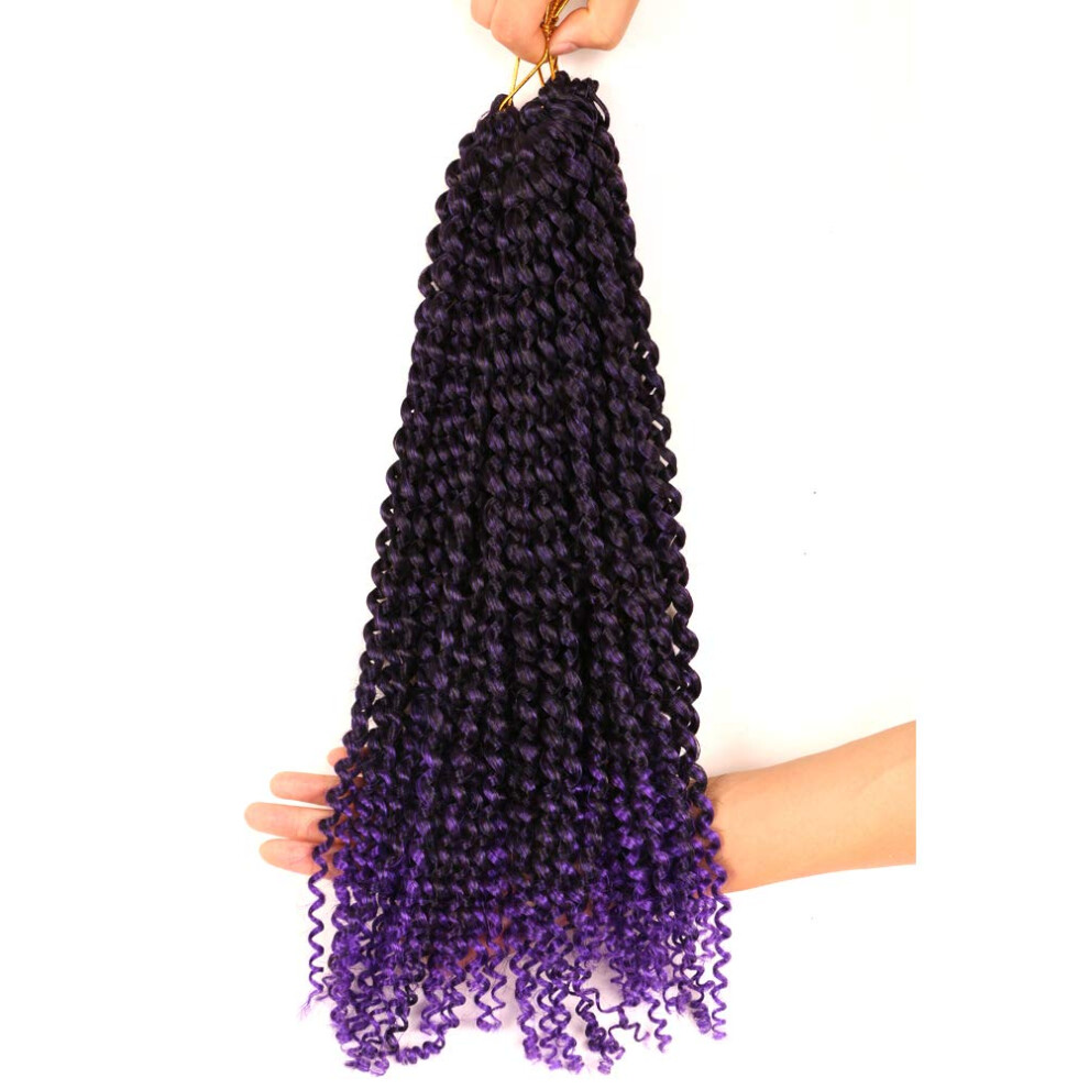 Unisex Purple Crochet Braid Hair 16 Inch Passion Twist Synthetic Extensions Natural Texture Bohemian Curly 1B 3Pcs
