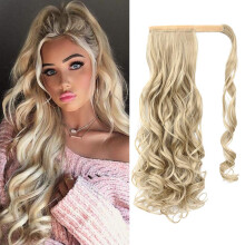 22 Inch Blonde Wavy Ponytail Hair Extension with Seamless Wrap Around for Instant Length and Volume