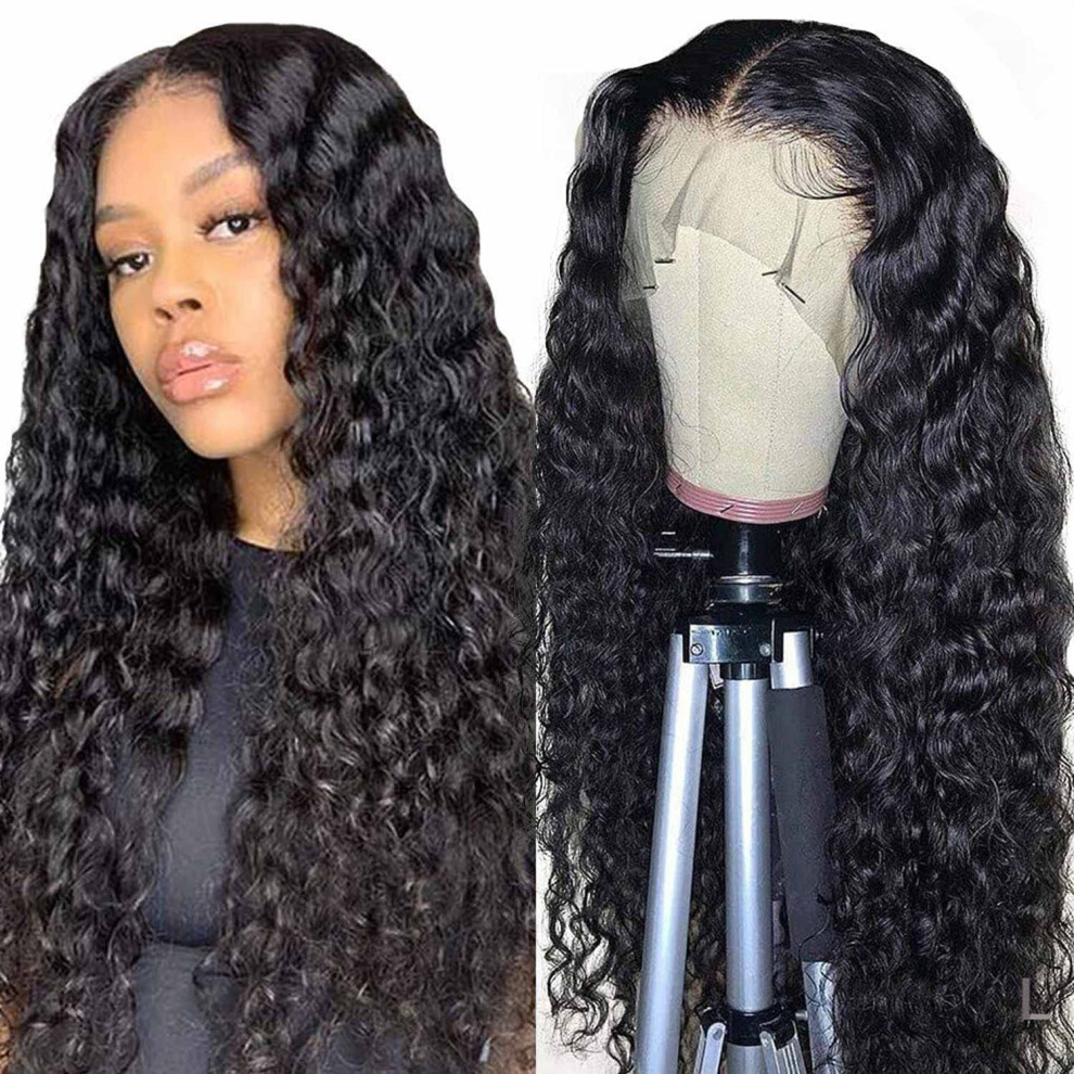 Unisex Water Wave Lace Front Wig 14' Human Hair 13X4 Preplucked 150% Density Wet And Wavy For Women