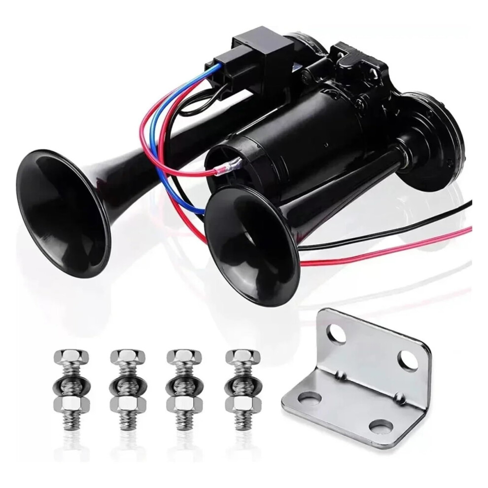 12V Dual Trumpet Train Horn For Trucks, 600Db Super Loud Waterproof Car Horn, Chrome Black 9455672729994