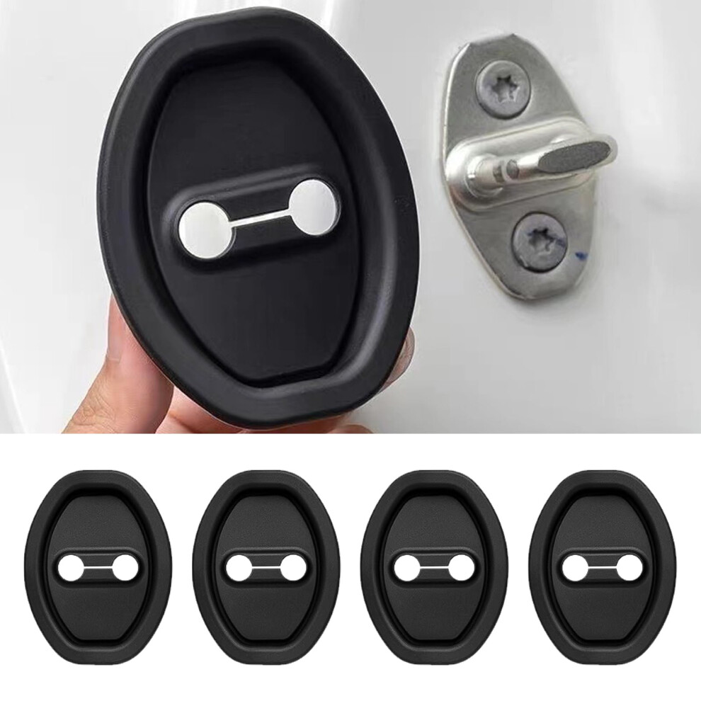 4Pcs Car Door Latch Cover Silicone Lock Protector Silent Noise Reduction Waterproof Rustproof Universal Fit Black 9455672729987