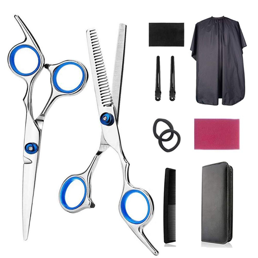 Professional Hair Cutting Scissors Set 11pcs Barber Shears Kit with Cape Comb Clips for Home and Salon
