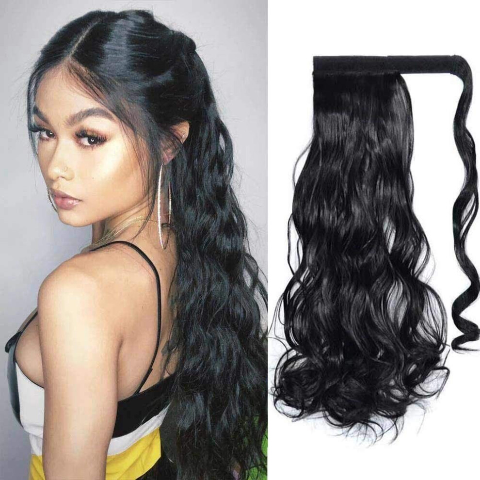 Unisex Ponytail Hair Extension 22 Inch Wavy Wrap Around Heat Resistant Synthetic Hairpiece For Women