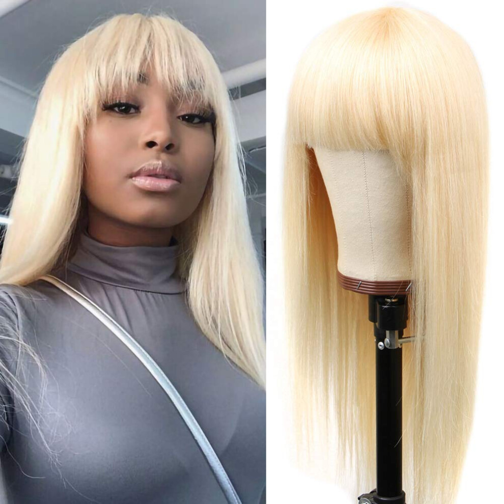 Brazilian Human Hair Wig with Bangs 150% Density Glueless 22inch Natural Straight for Black Women