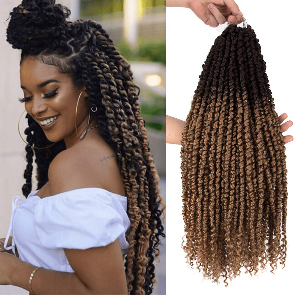 Unisex Brown 24 Inch Ombre Passion Twist Crochet Hair, 6 Packs Prelooped Soft Bouncy Pretwisted Extensions
