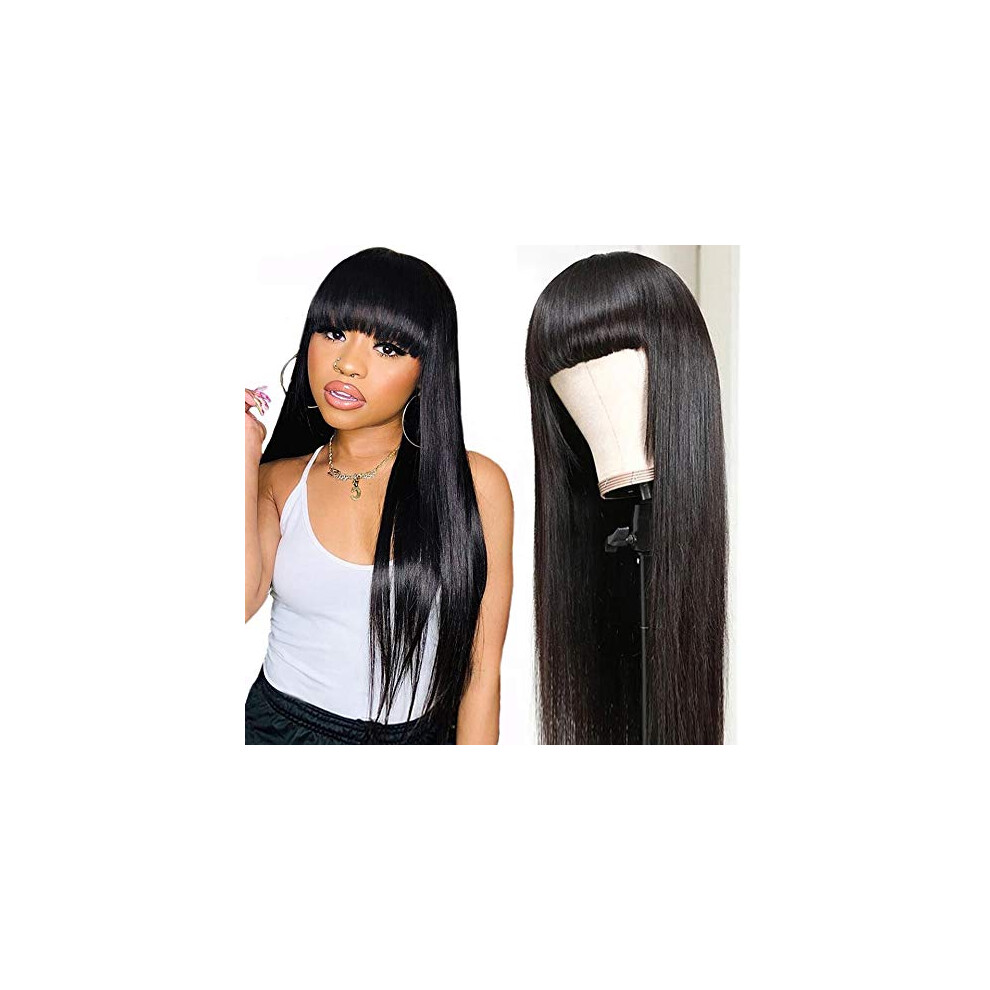 Silky Straight Human Hair Wig with Bangs 150% Density Brazilian Virgin Hair Glueless for Black Women 22inch