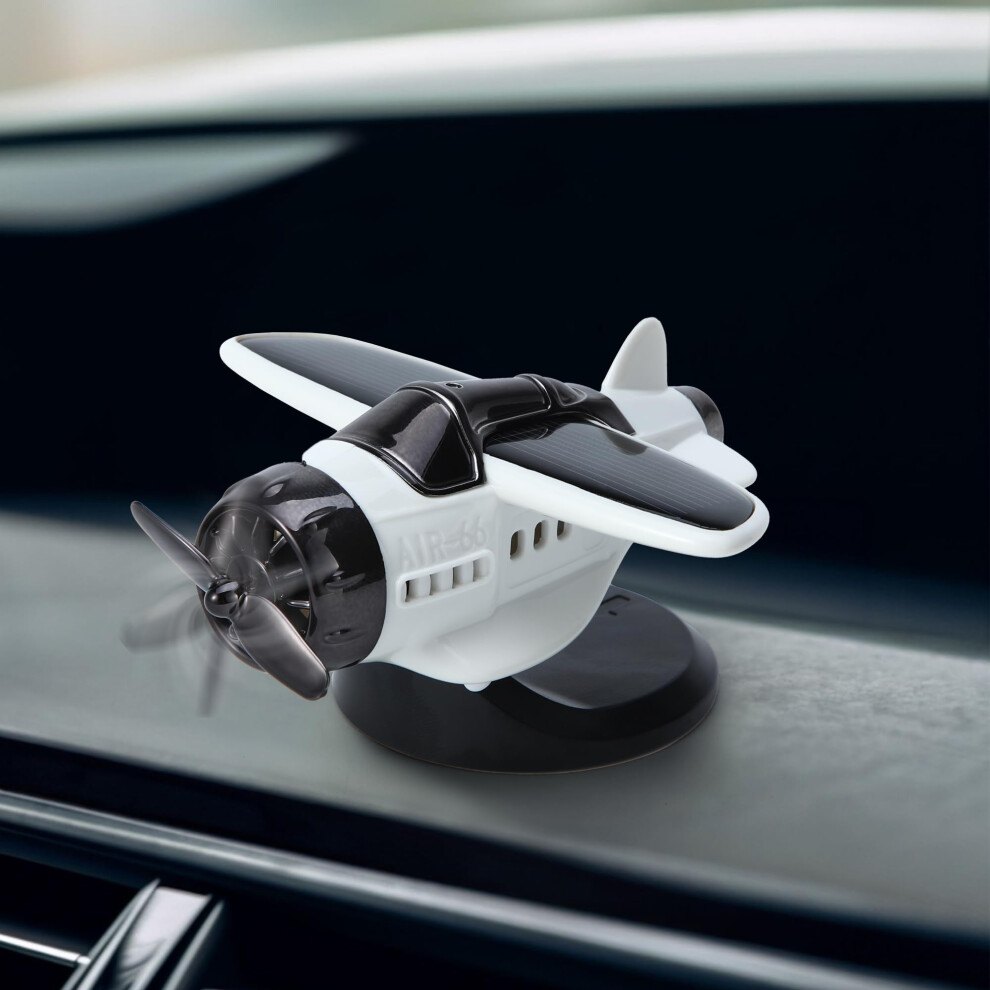 Solar Powered Car Dashboard Ornament With Spinning Propeller Airplane Vintage Aviation Decor White 9455672730372