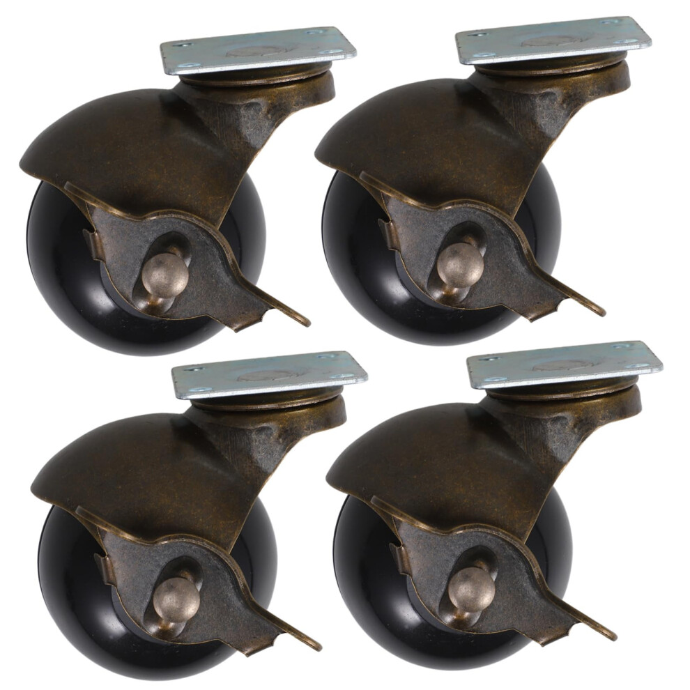 4Pcs Antique Swivel Caster Wheels With Brake, Hooded Retro Style For Furniture, Smooth 360 Rotation For Low Pile Carpet Bronze 9044945348774