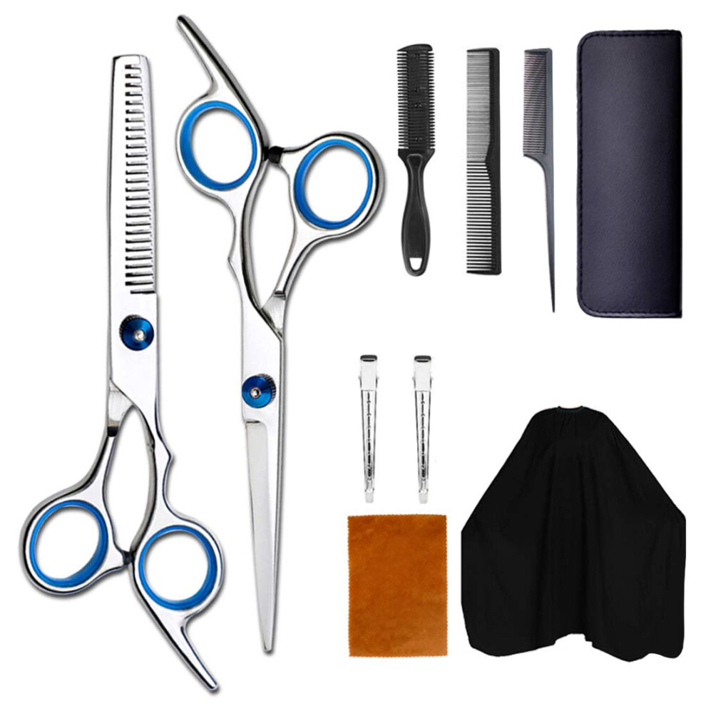 Hair Cutting Scissors Set  Professional Stainless Steel Barber Kit with Shears Comb Cape 10 PCS