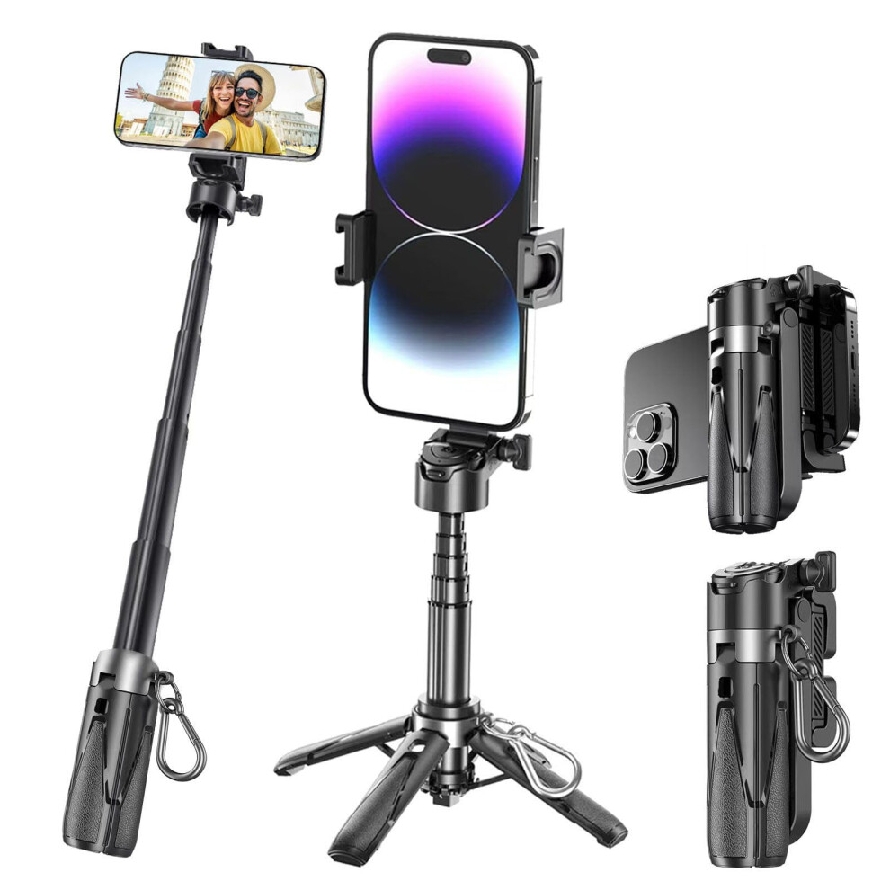 Selfie Stick Tripod With Bluetooth Remote, 360 Rotation, Foldable Phone Stand For Vlogging Photography, Black 9113335684591