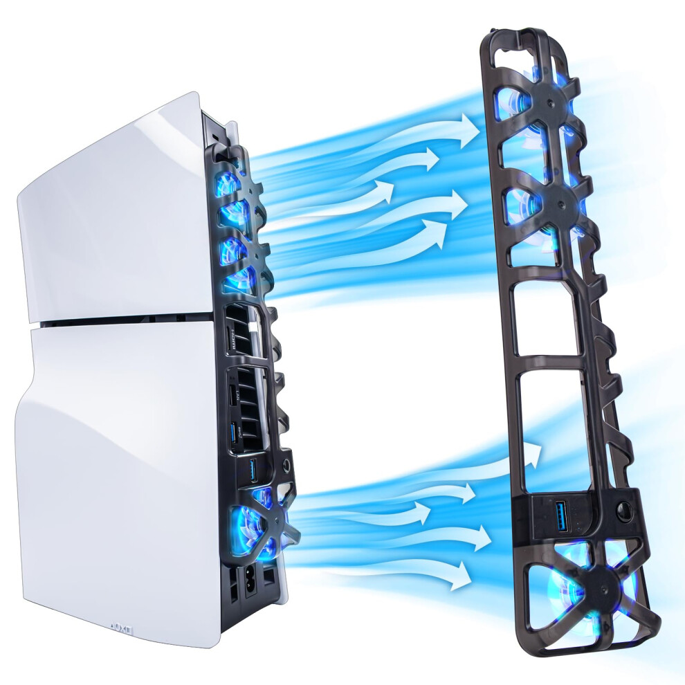 Cooling Fan For Ps5 Slim With Adjustable Speeds, Quiet Usb Powered System, Led And Extra Port Blue 9113335684713