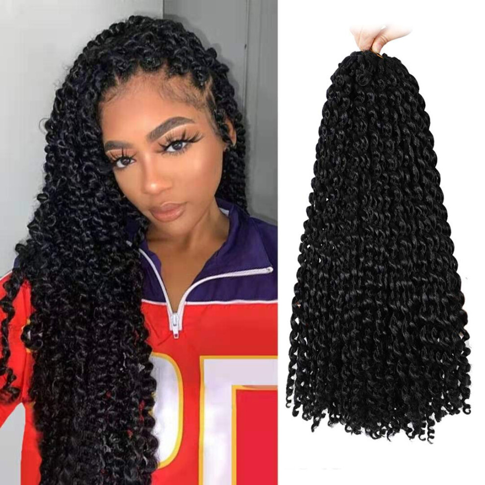Unisex Passion Twist Crochet Hair 18 Inch Bohemian Braids Prelooped Water Wave Extensions 7 Packs 1B
