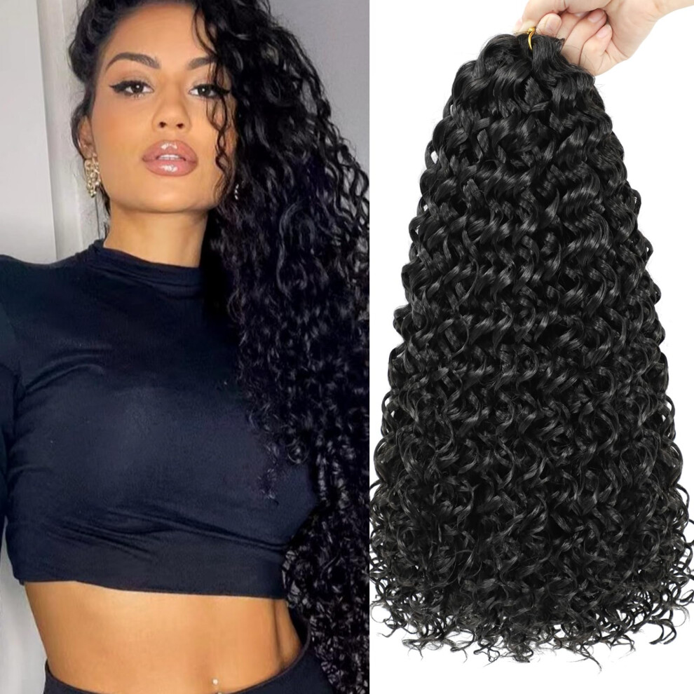 Unisex Black 18 Inch Ocean Wave Crochet Braiding Hair Extensions 6Pack Synthetic For Women #1B