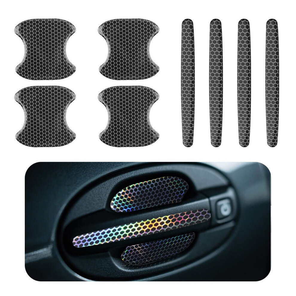 8Pcs Reflective Car Door Handle Protector Antiscratch Waterproof Honeycomb Design Cover 9053599065555