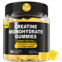Creatine Gummies for Men and Women Sugar Lemon Flavor with BCAA Collagen Vegan 60 Count