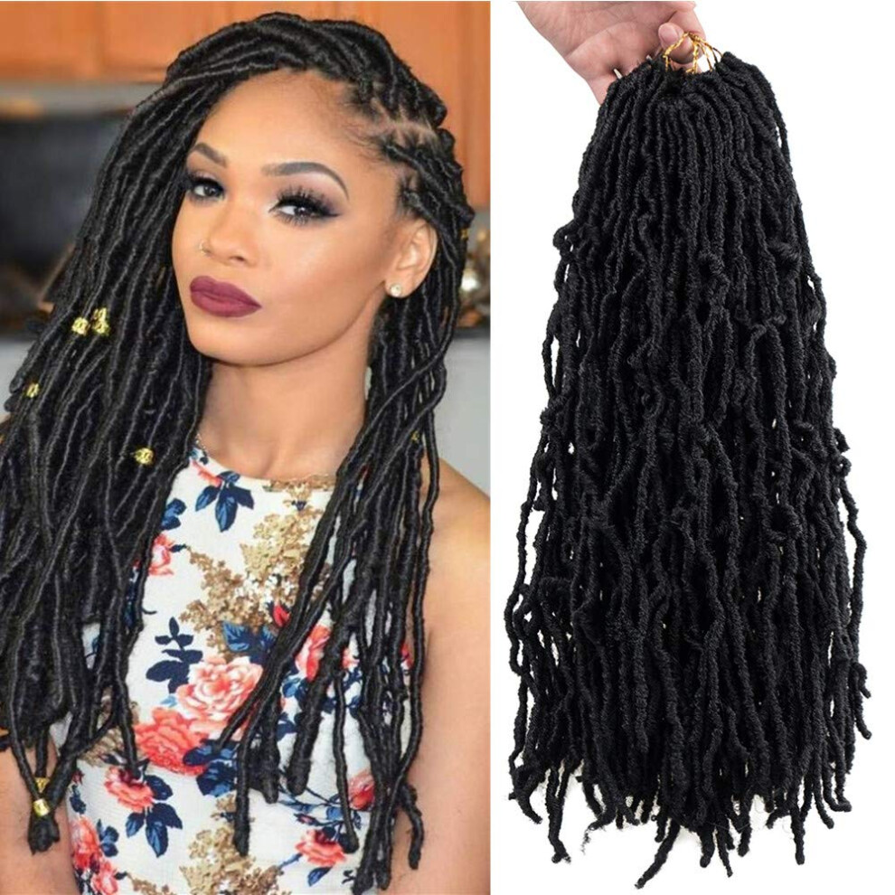 Unisex Black Crochet Locs Hair Extensions 18 Inch Prelooped Wavy Curly Goddess Faux Locs For Women 6 Packs Natural