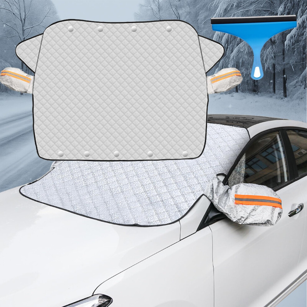 4Layer Magnetic Car Windshield Snow Cover, Windproof Frost Guard With Safety Strips For Suv And Sedan 9455672731034