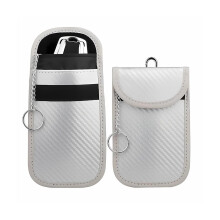 2PCS Faraday Key Fob Bag, Carbon Fiber RFID Signal Blocking Pouch for Car Keys, AntiTheft Silver