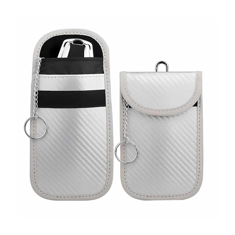 2Pcs Faraday Key Fob Bag, Carbon Fiber Rfid Signal Blocking Pouch For Car Keys, Antitheft Silver 9455672731096