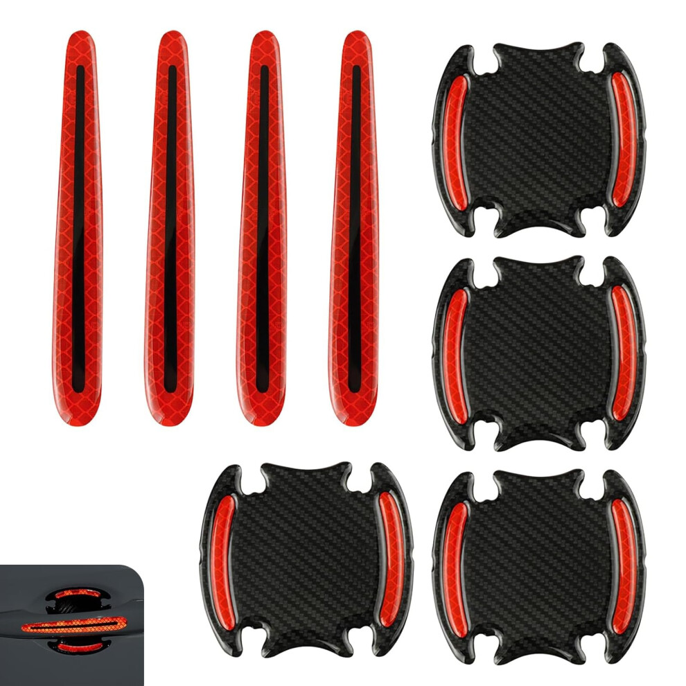 8Pcs Car Door Handle Protector Stickers, Scratchresistant Carbon Fiber, Reflective Safety For Cars Suvs Trucks Red 9053599065982