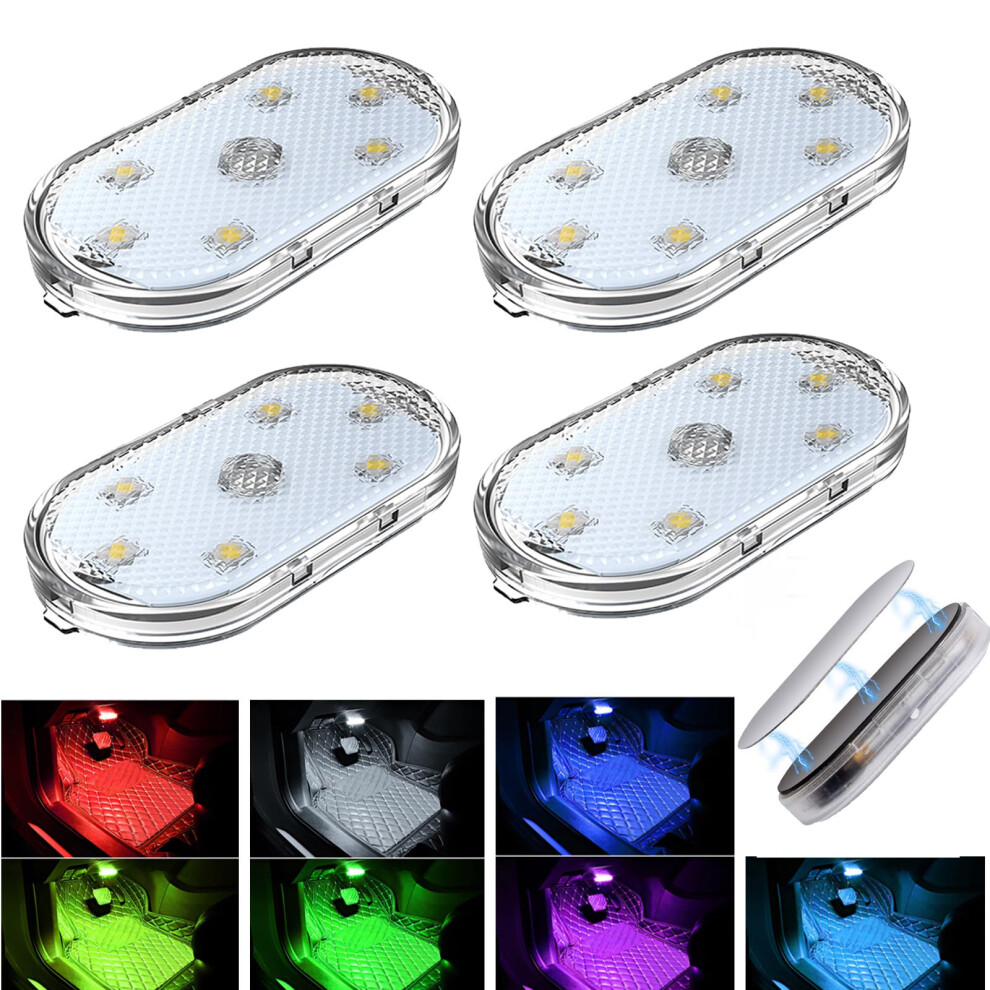 4 Pack Car Led Interior Lights With Touch Control, 7Color Rgb Ambient Lighting, Usb Rechargeable 9053599066019