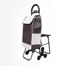 Folding Shopping Cart with BuiltIn Seat for Elderly, Large Capacity Rolling Utility Trolley Brown