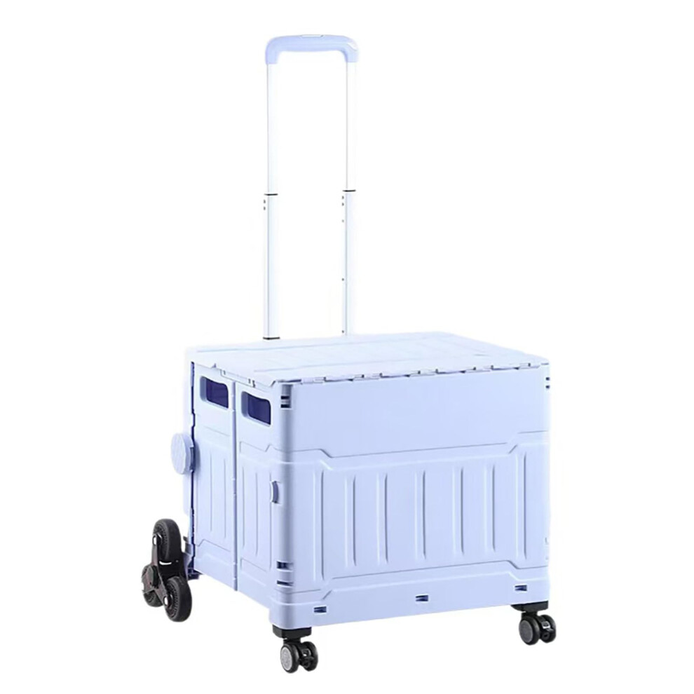 Purple Foldable Utility Cart With Lid, 8Wheel Stair Climbing Rolling Shopping Crate, 75L